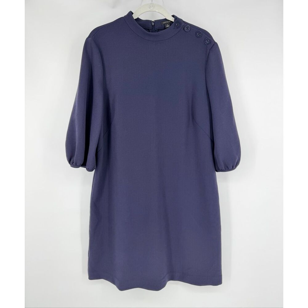 Ann Taylor Navy Shift Dress Size 16 NWT Button Shoulder Balloon Sleeve Career